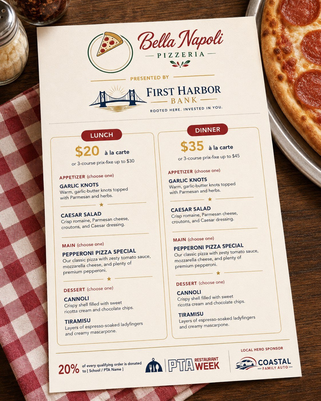 Sponsor logos on a printed restaurant menu